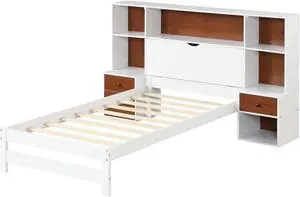 SlickBlue Bed Frame with Storage Headboard and Nightstands-Twin Size
