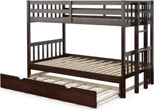 SlickBlue Twin Pull-Out Bunk Bed with Trundle Wooden Ladder