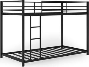 SlickBlue Sturdy Metal Bunk Bed Frame Twin Over Twin with Safety Guard Rails and Side Ladder