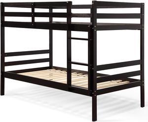SlickBlue Twin Size Sturdy Wooden Bunk Beds with Ladder and Safety Rail