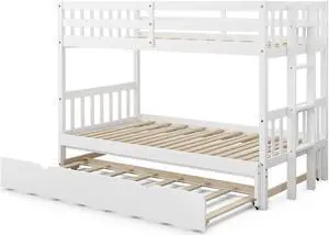 SlickBlue Twin Pull-Out Bunk Bed with Trundle Wooden Ladder