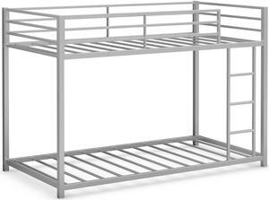 SlickBlue Sturdy Metal Bunk Bed Frame Twin Over Twin with Safety Guard Rails and Side Ladder