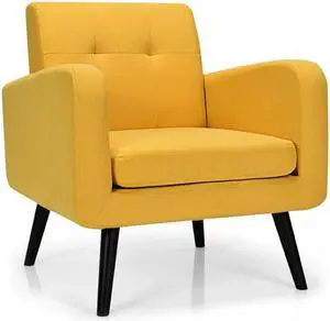 SlickBlue Modern Upholstered Comfy Accent Chair Single Sofa with Rubber Wood Legs-Yellow