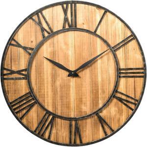 SlickBlue 30 Inch Round Wall Clock Decorative Wooden Silent Clock with Battery