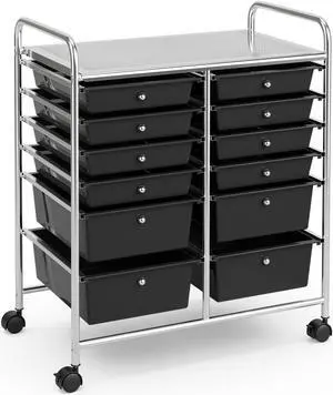 SlickBlue 12 Drawers Rolling Cart Storage Scrapbook Paper Organizer Bins-Black
