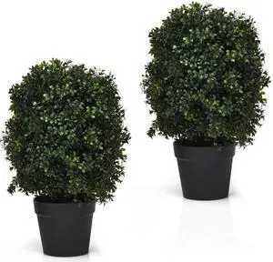 SlickBlue 2 Pieces 24 Inch Artificial Decoration Boxwood Topiary Ball Tree