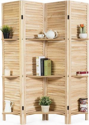 SlickBlue 4 Panel Folding Room Divider Screen with 3 Display Shelves