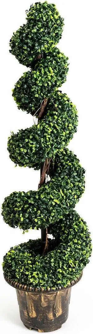 SlickBlue 2 Pieces 4 Feet Artificial DÃ©cor Green Boxwood Spiral Tree Set