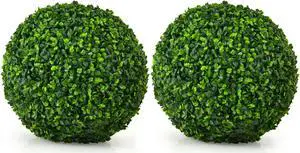 SlickBlue 2 Pieces 15.7 Inch Artificial Boxwood Topiary Ball Tree Set