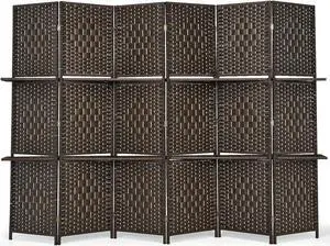 SlickBlue 6 Panel Folding Weave Fiber Room Divider with 2 Display Shelves
