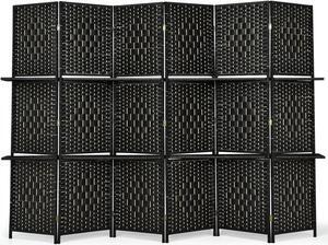 SlickBlue 6 Panel Folding Weave Fiber Room Divider with 2 Display Shelves