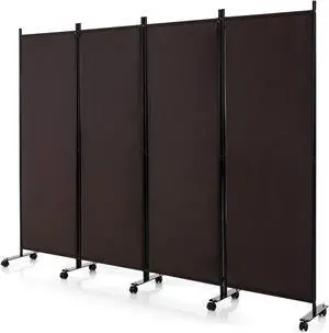 SlickBlue 4-Panel Folding Room Divider 6 Feet Rolling Privacy Screen with Lockable Wheels