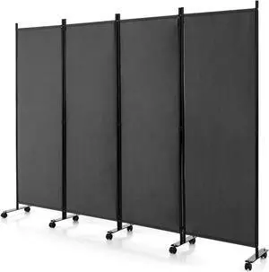 SlickBlue 4-Panel Folding Room Divider 6 Feet Rolling Privacy Screen with Lockable Wheels