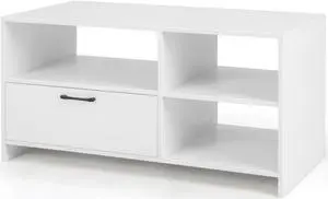 SlickBlue Modern Media Console Table with 3 Open Compartments and 1 Storage Drawer-White