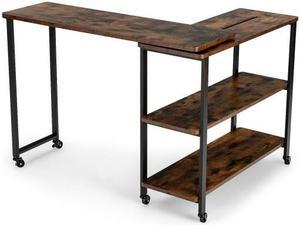 SlickBlue Large 360-Degree Free Rotating Sofa Side Table with Wheels and Storage Shelf-Rustic Brown