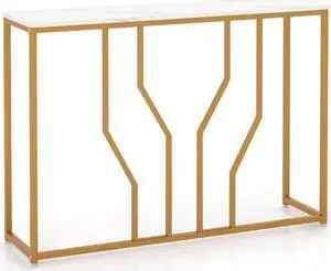 SlickBlue 44 Inch Modern White Entryway Table with Faux Marble Tabletop-White