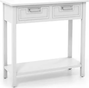 SlickBlue Narrow Console Table with Drawers and Open Storage Shelf