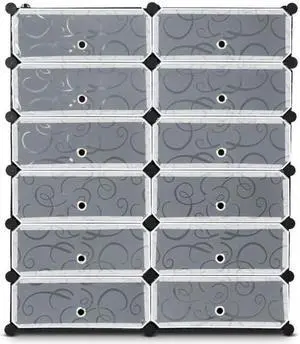 SlickBlue 12-Cube DIY Portable Plastic Shoe Rack with Transparent Doors