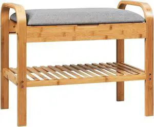 SlickBlue Shoe Rack Bench Bamboo with Storage Shelf -Natural