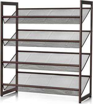 SlickBlue Flat and Slant Metal Shoe Rack for Entryway Hallway-4-Tier