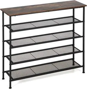 SlickBlue Industrial Adjustable 5-Tier Metal Shoe Rack with 4 Shelves for 16-20 Pairs