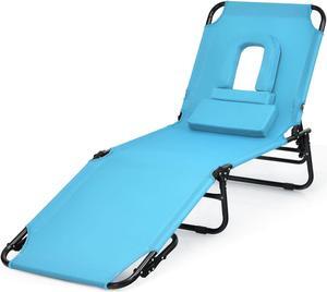 SlickBlue Outdoor Folding Chaise Beach Pool Patio Lounge Chair Bed with Adjustable Back and Hole