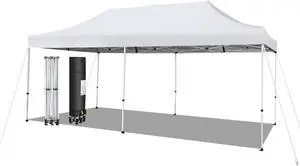 SlickBlue 10 x 20 Feet Outdoor Pop-Up Patio Folding Canopy Tent-White