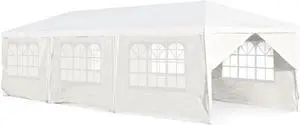 SlickBlue 10 x 30 Feet Outdoor Canopy Tent with 6 Removable Sidewalls and 2 Doorways-White