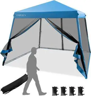 SlickBlue 10 x 10 Feet Pop Up Canopy with with Mesh Sidewalls and Roller Bag