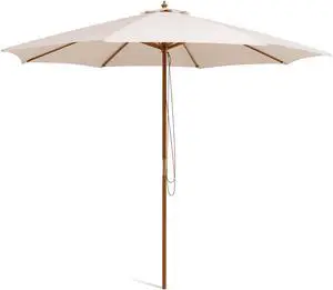 SlickBlue 10 Feet Patio Umbrella with 8 Wooden Ribs and 3 Adjustable Heights-Beige