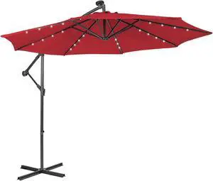 SlickBlue 10 Feet Patio Solar Powered Cantilever Umbrella with Tilting System