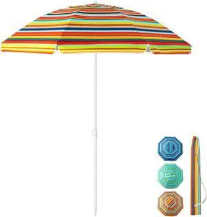 SlickBlue 6.5 Feet Patio Beach Umbrella with Waterproof Polyester Fabric