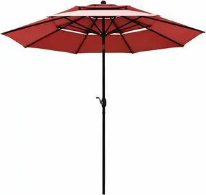 SlickBlue 10ft 3 Tier Patio Umbrella Aluminum Sunshade Shelter Double Vented without Base