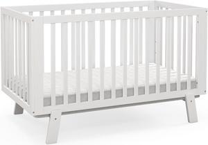 SlickBlue Rubber Wood Baby Crib with Adjustable Mattress Heights and Guardrails-White