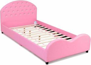 SlickBlue Twin Size Upholstered Platform Toddler Bed with Wood Slat Support