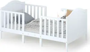 SlickBlue 2-in-1 Classic Convertible Wooden Toddler Bed with 2 Side Guardrails for Extra Safety