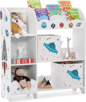 SlickBlue Kids Toy and Book Organizer Children Wooden Storage Cabinet with Storage Bins