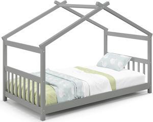 SlickBlue Twin Size Wooden House Bed with Roof