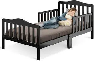 SlickBlue Classic Design Kids Wood Toddler Bed Frame with Two Side Safety Guardrails