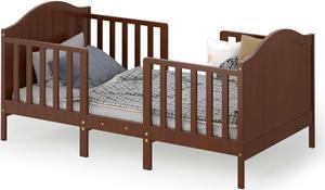 SlickBlue 2-in-1 Classic Convertible Wooden Toddler Bed with 2 Side Guardrails for Extra Safety