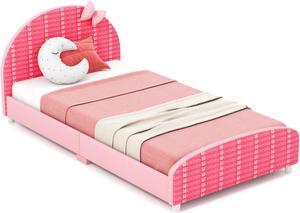 SlickBlue  Wood Upholstered Twin Bed Platform with Slat Support