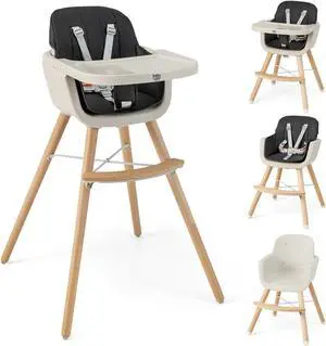 SlickBlue 3-in-1 Convertible Wooden High Chair with Cushion