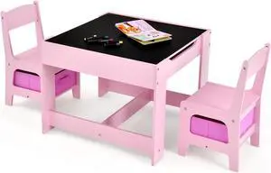 SlickBlue Kids Table Chairs Set With Storage Boxes Blackboard Whiteboard Drawing