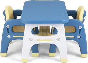 SlickBlue Kids Table and 2 Chairs Set with Storage Shelf and Building Blocks