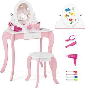 SlickBlue Pretend Kids Vanity Set with 360Â° Rotatable Mirror and Play Accessories