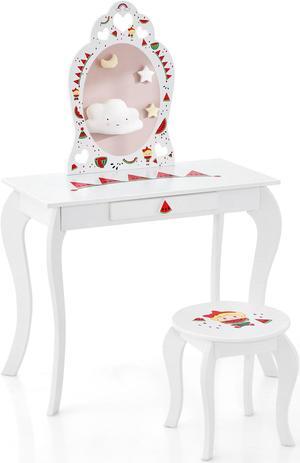 SlickBlue 2 in 1 Children Pretend Makeup Vanity Set with Removable Mirror and Storage Drawer-White