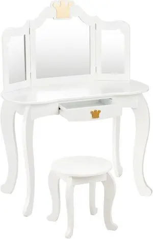 SlickBlue Kids Makeup Dressing Table with Tri-folding Mirror and Stool