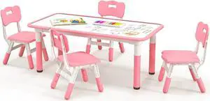 SlickBlue Kids Table and Chairs Set for 4 with Graffiti Desktop