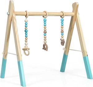 SlickBlue Portable 3 Wooden Newborn Baby Exercise Activity Gym Teething Toys Hanging Bar