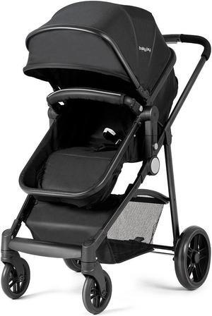 SlickBlue 2-in-1 Foldable Pushchair Newborn Infant Baby Stroller-Black